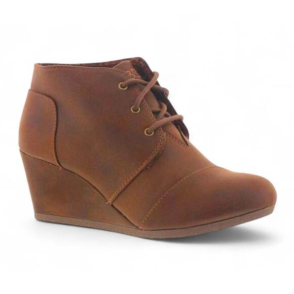 Skechers Bobs High Notes Bell Kick Wedge Booties Lace Up Brown Womens 7.5 NEW - Picture 1 of 6